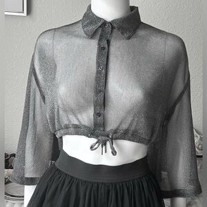 House Of CB London Crop Top Button Front in Metallic Silver & Grey color Size XS